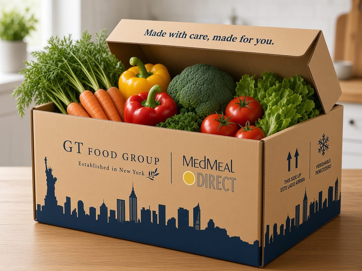 A GT Food Group box filled with fresh vegetables